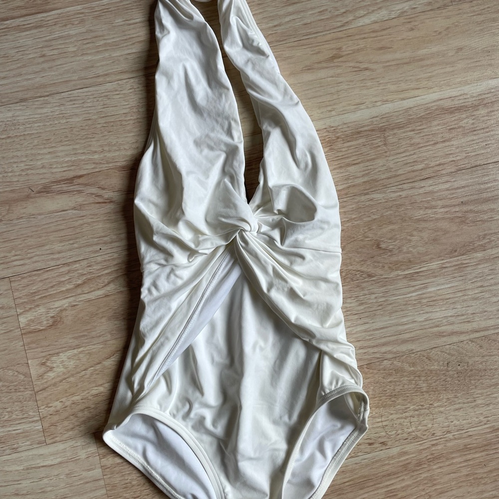 Elegant Cream Halter Swimsuit